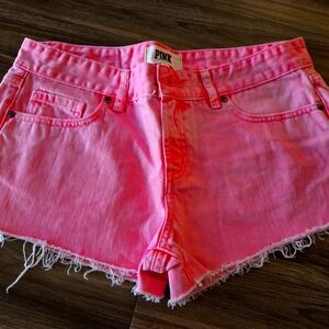 NEW Womens Victoria’s Secret NEON Pink 🩷 Denim Shorts Size 8 2” Inseam Cutoff